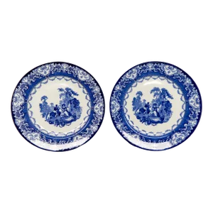 Late 19th Century Doulton Burslem Watteau Blue Plates a Pair