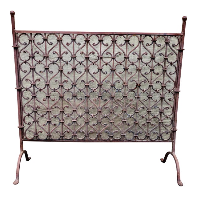 Antique Late 19th Century Spanish Wrought Iron Fireplace Screen For Sale