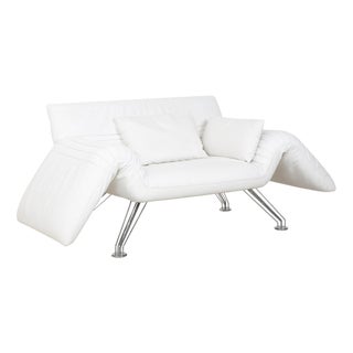 DS 142 White Leather Wing Lounger Sofa with Chrome Feet and Manual Function from de Sede For Sale