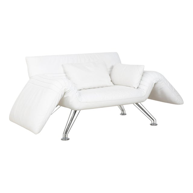 DS 142 White Leather Wing Lounger Sofa with Chrome Feet and Manual Function from de Sede For Sale