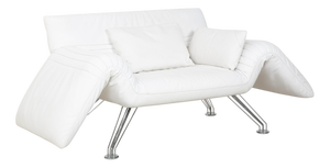 DS 142 White Leather Wing Lounger Sofa with Chrome Feet and Manual Function from de Sede
