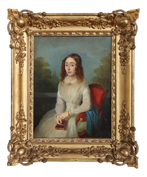Portrait of a Young Woman with a Book, Oil Painting on Canvas, 19th Century, Framed