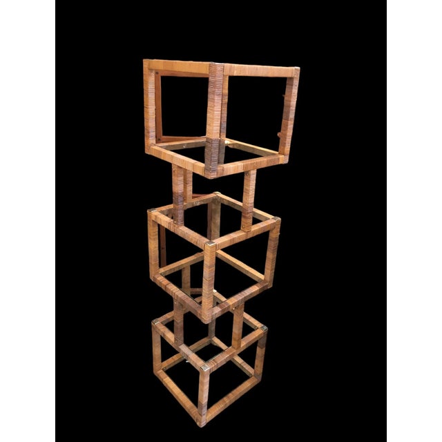1970s Brass Rattan Wrapped Cube Square Etagere With Six Glass Shelves ...