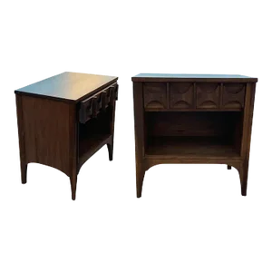 Mid Century Solid Walnut Nightstands - a Pair