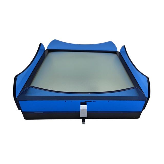 Square ceiling light from Italian modernism, in metal and blue cut glass, entirely handcrafted and finished in Italy in...