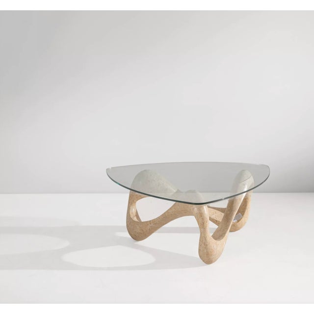 Handcrafted Italian Coffee Table in Organically Shaped, Stone-Patinated Wood with Polished Glass Top For Sale - Image 4 of 5
