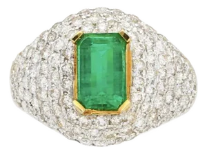1.25 Carat Zambian Emerald and Diamond Pave Cluster Art Deco Ring