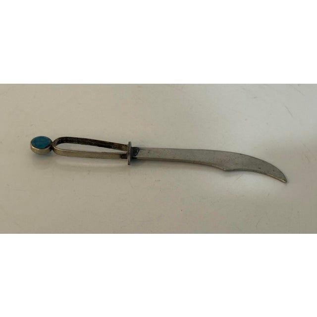 Silver Vintage Alpaca Silver Miniature Letter Opener With Turquoise Accent For Sale - Image 8 of 10