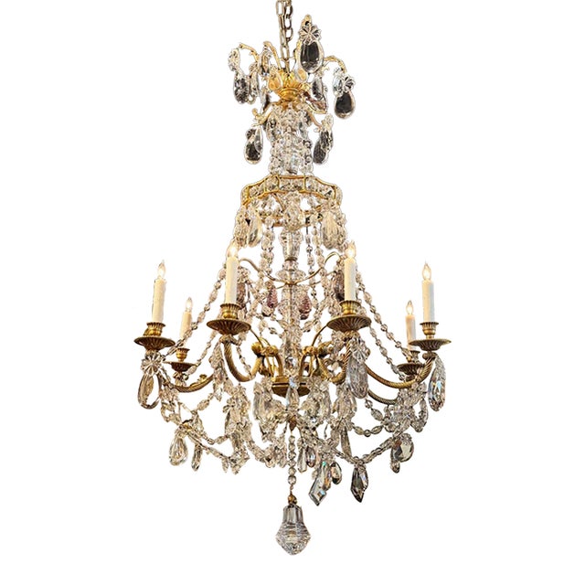 19th C. French Baccarat Manner Bronze and Crystal Chandelier For Sale