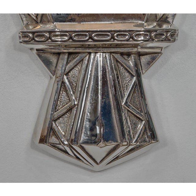 Silver 1930s French Art Deco Cubist Slip Shade Wall Sconces by Degue - A Pair For Sale - Image 8 of 13
