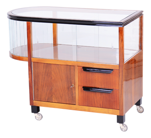 Art Deco Serving Trolley in Walnut and Glass, 1920s