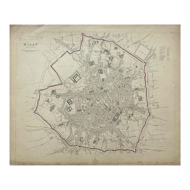Milan Italy, Original Map, 1834 For Sale