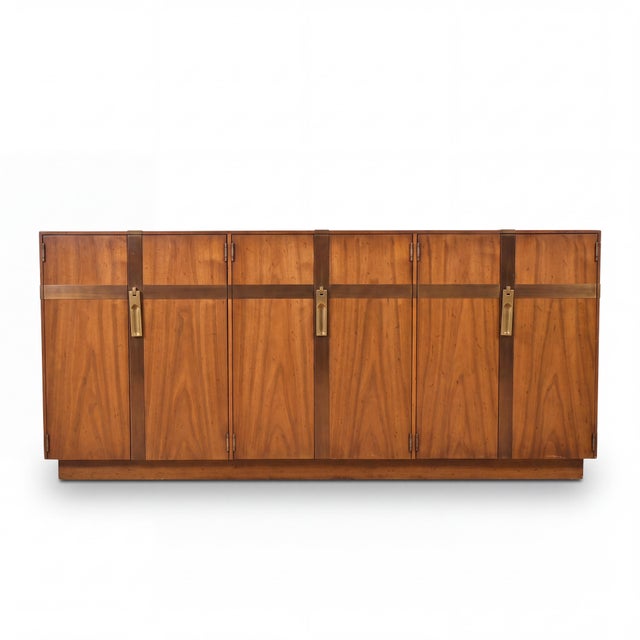 Mid-Century Modern Brass Bound Walnut Credenza / Sideboard by Heritage For Sale - Image 9 of 9