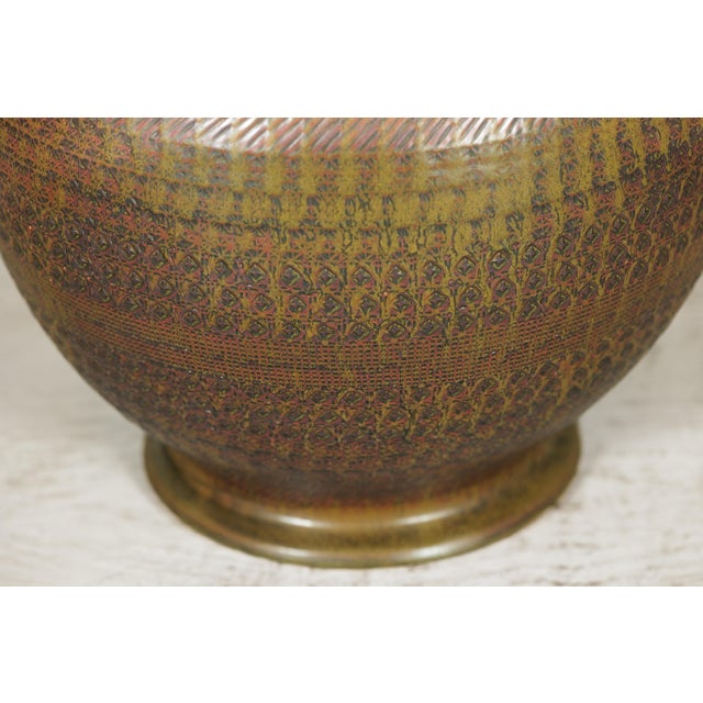 "About the Item This large artisan ceramic vase displays a richly layered glaze and finely detailed surface that together...