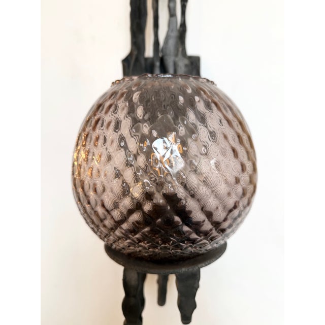 Metal Pair of Wrought Iron and Glass Sconces by Pozzebon. Italy, 1970s For Sale - Image 7 of 14