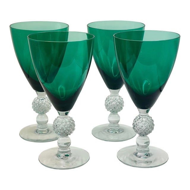 1930s Morgantown “Venetian Green” Water Goblets- Set of Four For Sale