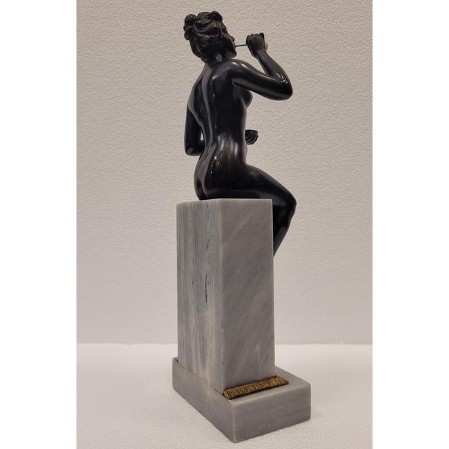 German Artist, Art Nouveau Woman Blowing Bubbles, Bronze and Marble, 1920s For Sale - Image 10 of 18