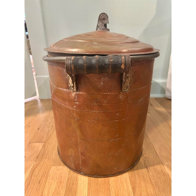 1900 - 1909 Antique Early 1900’s Large Copper Laundry Wash Boiler With Lid & Wood Handles For Sale - Image 5 of 12