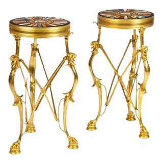 19th Century Italian Pietra Dura Topped Bronze Gueridon Tables - a Pair For Sale