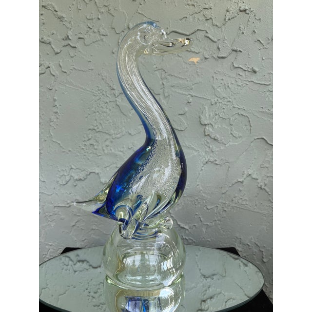 Mid-Century Modern Vintage Blue & Clear Art Glass Swan Sculpture With Controlled Bubble Inclusions For Sale - Image 3 of 12