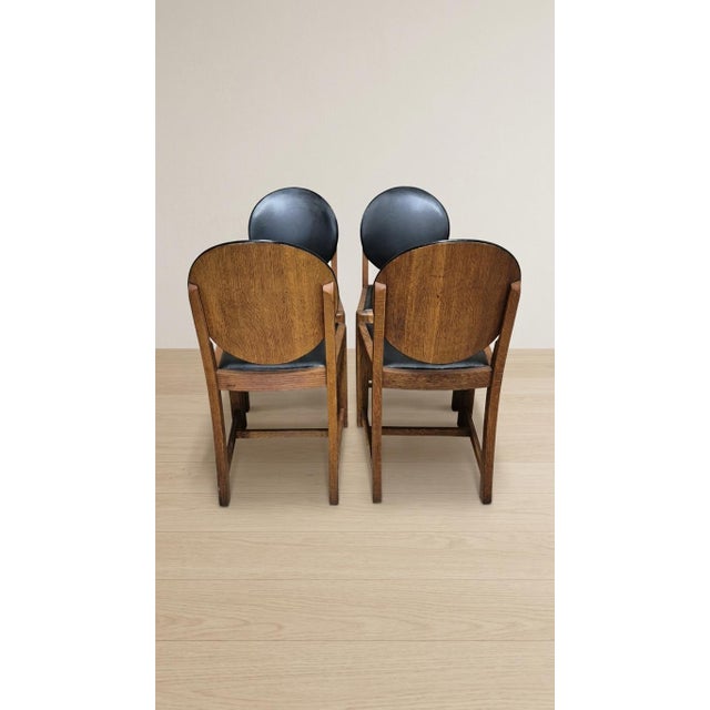 Vintage Wooden Dining Chairs with Black Leather Upholstery, 1940s, Set of 4 For Sale - Image 12 of 17