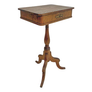 Antique Oak Sewing Side Table, 1900s For Sale