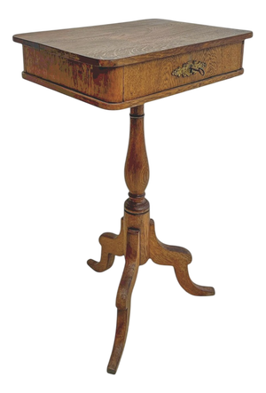 Antique Oak Sewing Side Table, 1900s