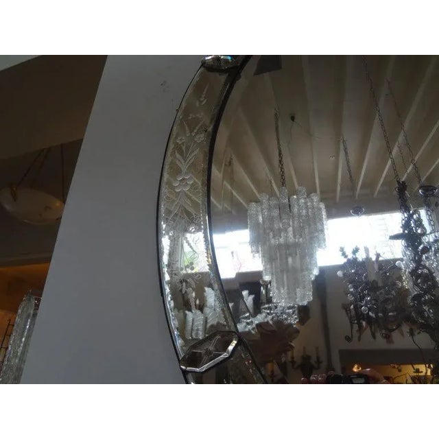 Large Antique Oval Etched Venetian Mirror With Bow For Sale In Houston - Image 6 of 12