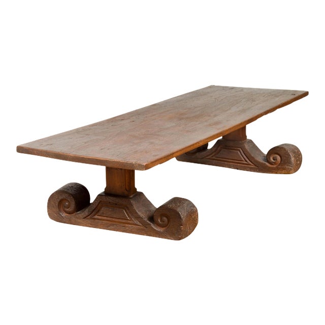 Rustic Chinese 19th Century Elm Coffee Table with Large Scrolling Feet For Sale