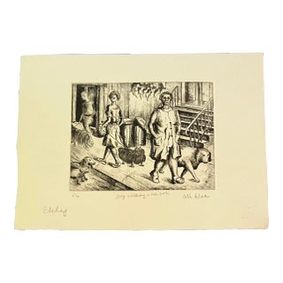 1980’s Original Etching Print “Dog Walking in New York” Signed 5/20 For Sale