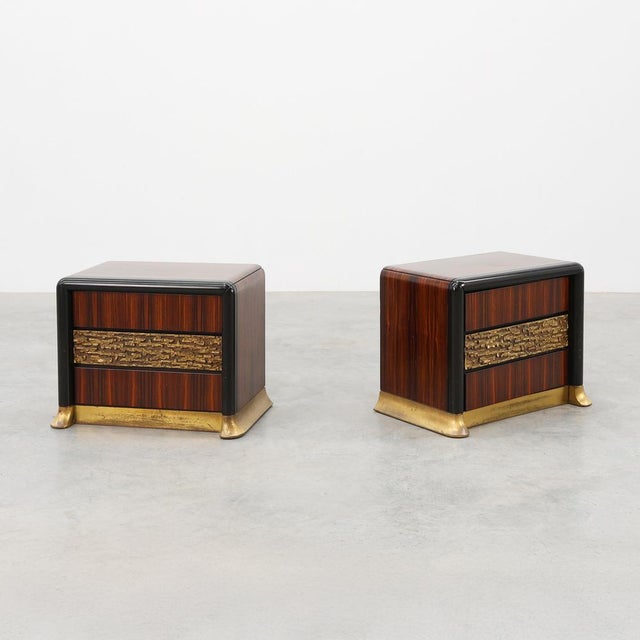 Nightstands in Wood with Brass Relief, Italy 1970s, Set of 2 For Sale - Image 15 of 15