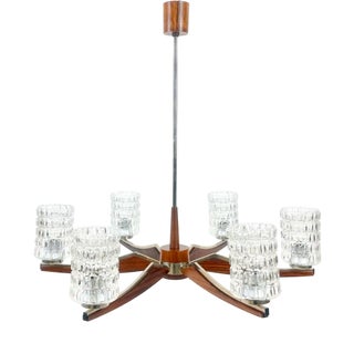 Mid-Century Danish Rosewood & Nickel-Plated 6-Arm Chandelier, 1960s For Sale
