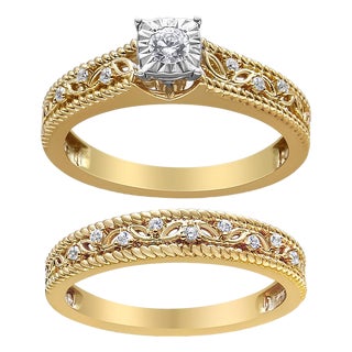 14K Yellow Gold Plated .925 Sterling Silver 1/5 Cttw Diamond Art Deco Style Engagement Ring Bridal Set (I-J Color, I3 Clarity) - Ring - Size 5 For Sale