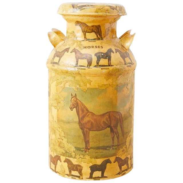 Equine Decoupage Decorated Dairy Farm Milk Jug For Sale