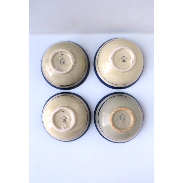 Pottery Bowls Blue Off-White, Set of 4 For Sale - Image 9 of 9