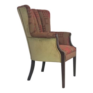 1940s Channel Back Velvet Arm Chair For Sale