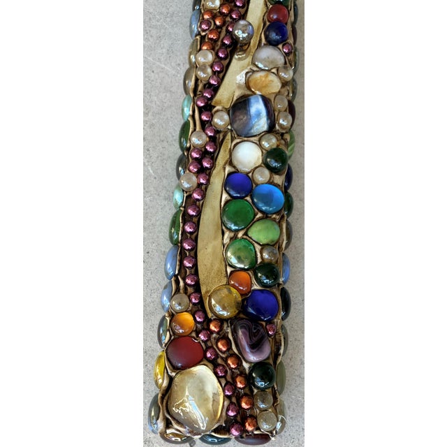 Late 20th-Century Mosaic-Style Faux "Jeweled" Stone, Glass & Wood Cross Wall Hanging For Sale - Image 14 of 16