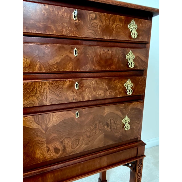 Hickory Chair Furniture Company Hickory Chair Vintage James River Plantation Chippendale Style Burl Wood Mahogany Silverware Chest For Sale - Image 4 of 15