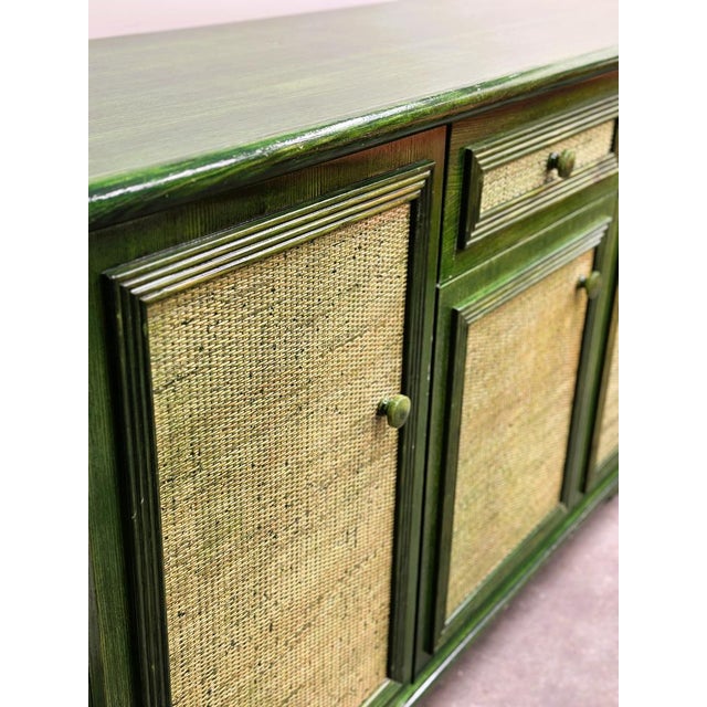 Vintage Green Lacquered Sideboard with Woven Cane Panels, Italy, 1980s For Sale - Image 11 of 15