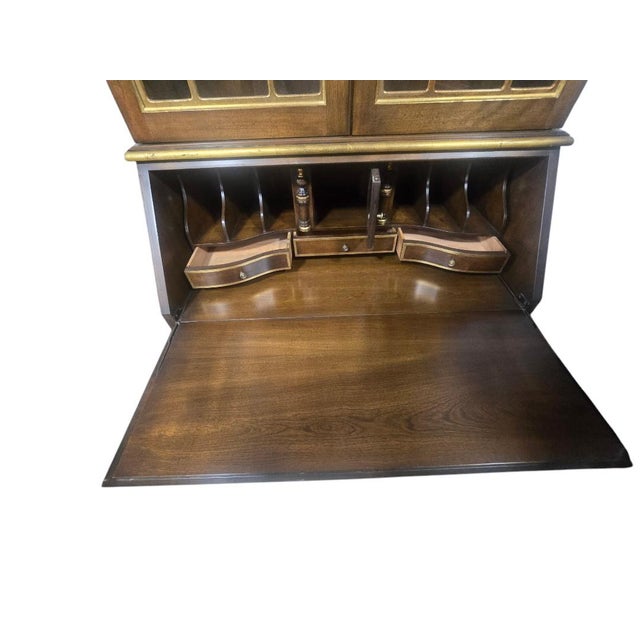 Vintage Chippendale-Style Serpentine Secretary Desk & Bookcase For Sale - Image 6 of 7