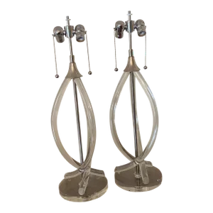 Mid-Century Lucite & Chrome Table Lamps - A Pair