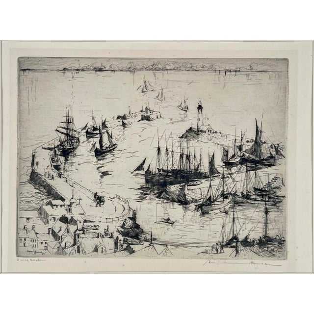 American "Snug Harbor" Etching of a Romantic Harbor Scene 1928 by Armin Hansen For Sale - Image 3 of 7