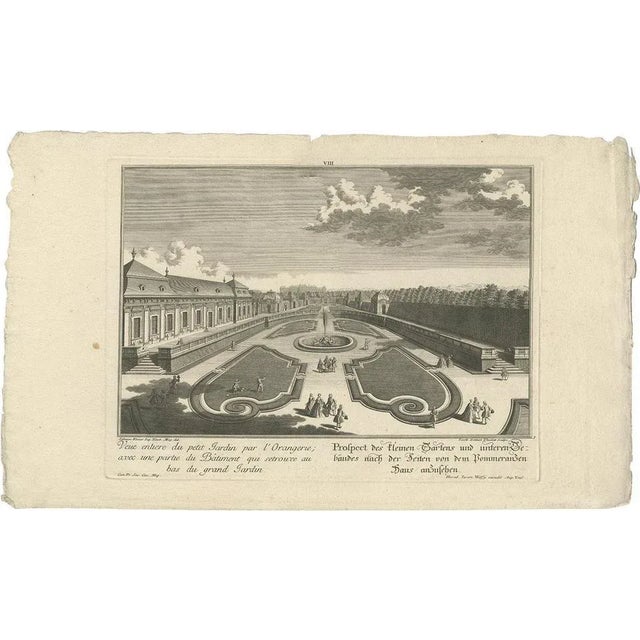 Mid 18th Century Wolff, Illustration of a Small Garden and Building, 1737, Print For Sale - Image 5 of 5