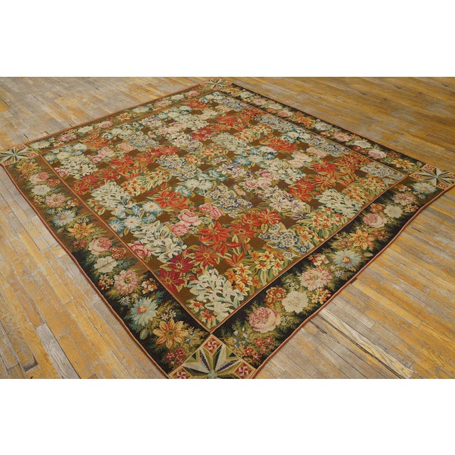 Mid-19th Century English Needlepoint Carpet ( 8'6" x 9'8"- 260 x 295 ) ntique Allover Floral Flat Weave Rug, Circa Date:...