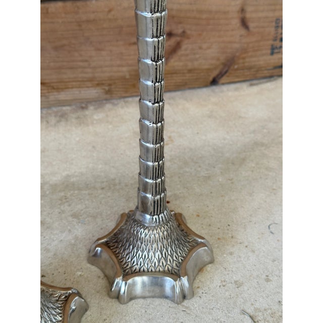 1980s Pair of John Richard Silver Palm Tree Candlesticks Hollywood Regency For Sale - Image 5 of 13