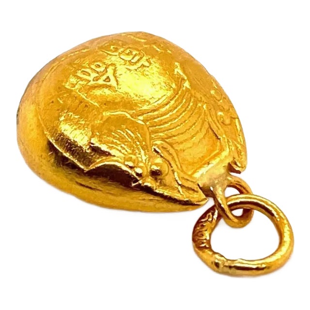 Oriental 24k Gold Bell Charm Pendant For Sale