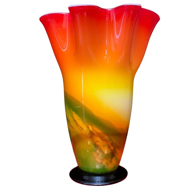 Murano Sunburst of Colors Art Glass Fazzoletto Vase For Sale - Image 10 of 18