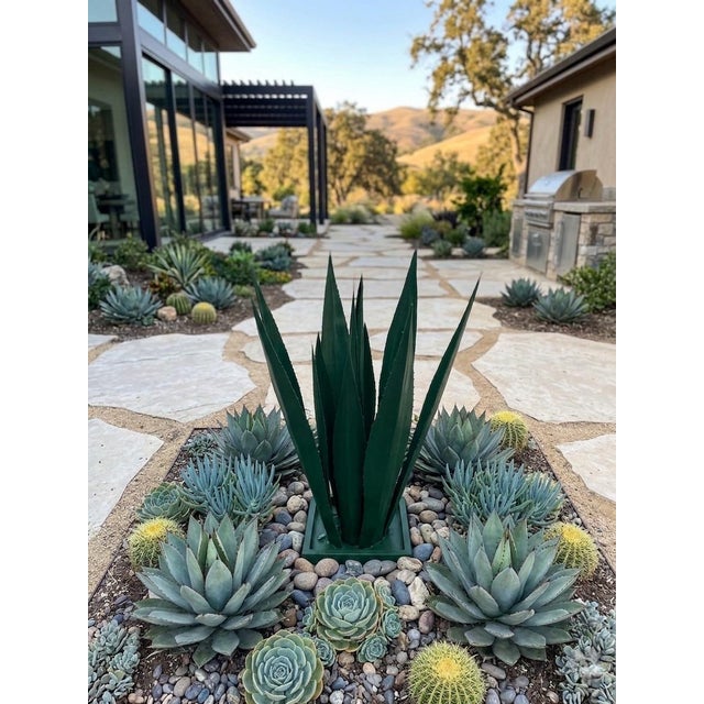 Green Handcrafted Moroccan Green Sculptural Metal Agave For Sale - Image 8 of 12