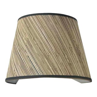 Grasscloth Lamp Shade in Neutral Striation with Gray Grossgrain Trim - 9” x 16” x 11” For Sale