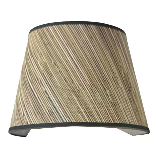 Grasscloth Lamp Shade in Neutral Striation with Gray Grossgrain Trim - 9” x 16” x 11” For Sale